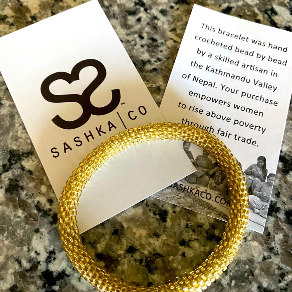 SASHKA beaded gold glass beads bracelet- handmade by artisans in Nepal!